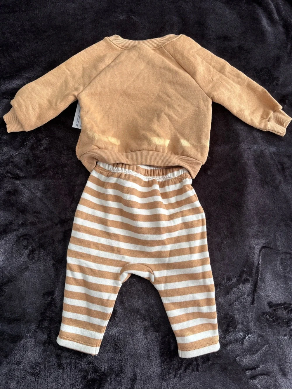 Old Navy Teddy Pullover and Striped Pants - Brown & Cream